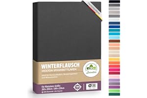 ‎LEEVITEX Winter Spannbettlaken | Farbenfrohes Thermo Fleece | Spannbetttuch, Bettlaken in vielen Größen und Farben (200x220 cm +40cm Steg, Anthrazit/Grau)