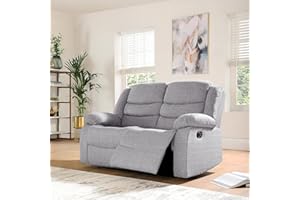 SOFALAND SORRENTO - Recliner Grey Fabric Sofa - Luxury 2 Seater Suite For Living Room Furniture With Drop - Down Table & Cup Holders (2 Seater)