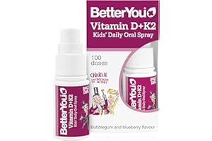 BetterYou Vitamin D3 + K2 Kids Oral Spray, Fast Acting Vitamin D 800 IU + Vitamin K2 (MK-7), Supports Growing Bones and a Healthy Immune System, 100 Sprays, Sugar Free Blueberry and Bubblegum Flavour