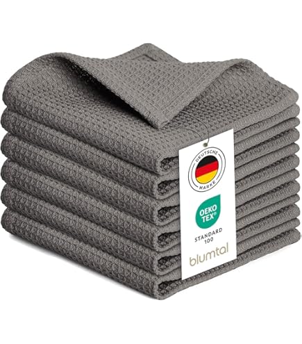AMFUN Set van 6 keukendoeken van katoen, zacht, absorberend en sneldrogend, 65 x 45 cm, wafelweefsel, machinewasbaar, voor het reinigen van keuken, bar en thee (hybride