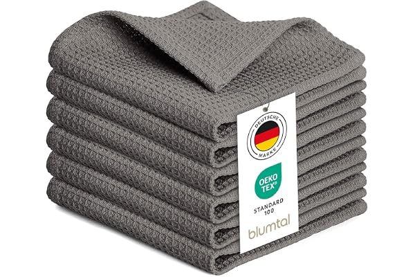 Blumtal® Kökshanddukar 30x30 cm Set om 6 - 100% Bomull, Tvättbara Vid 60 °C - Disktrasor, Våffelhanddukar i