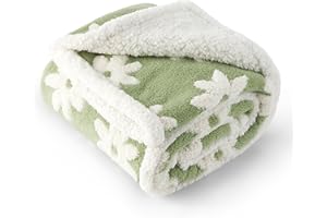 LE SURE Lesure Large Dog Blanket Washable - 80x100cm Waterproof Blanket for Medium Dogs and Large Cats, Soft Patterned Dog Throw Blankets Protects Bed and Sofa with Soft Plush, 3D Textured Flower, Green