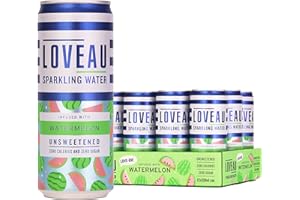LOVEAU Sparkling Water - Infused with Watermelon- 12 x 330ml Cans - Unsweetened. Zero Calories, NO Sugar or Sweeteners. Made with Real Fruit, 100% Natural