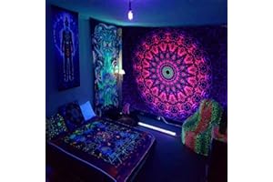 HOLAVIDA Arazzo Mandala Da Paret, Psichedelico UV Reattivo Fluorescente Bohemian Indiano Arazzi Da Parete Grandi Decorazioni Casa Per Dormitorio Camera Da Letto (150 cm × 130 cm)
