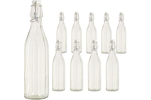 NAZUSA BuyStar Set 10 Bottiglie di Vetro da 1 Lt per Acqua Olio Bevande con Tappo ermetico Alimentare