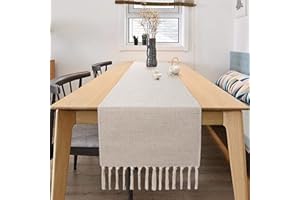 LOMOHOO Table Runner,Cotton Flax Table Runner with Handmade Tassels,Tabletop Collection,Dining Table Decorations for Picnic Party Kitchen Wedding 180x33cm