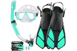 HH HHAO SPORT Adults Mask Snorkel Fins Set, Snorkeling Gear for Adult with Fins, Snorkel Sets with Flippers, Adult Anti Leak Scuba Gear with Adjustable Fins Diving Mask Full Dry Top Snorkel with Travel Bags