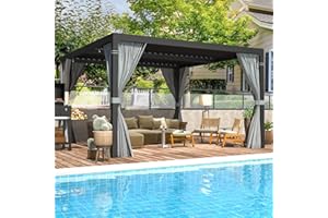 EROMMY Pergola 3x3m, Louvered Pergola Outdoor with Aluminum Frame and Adjustable Metal Rainproof Roof for Garden & Patio,Gray-Black