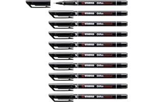 Marqueur noir indélébile STABILO OHPen - Lot de 10 Feutres alcool, à Encre permanente, Marqueur pointe superfine 0,4mm pour écriture, Noir