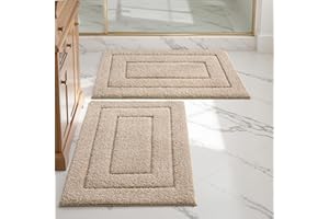 DEXI Dywanik łazienkowy, zestaw 2 sztuk, 40 x 60 cm, antypoślizgowy, miękki, pochłaniający wodę, mata łazienkowa można prać w pralce, pod prysznic, wannę i toaletę, beżowe