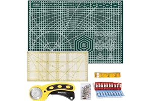 O'WODA Kit Tapis de Découpe A3 Ensemble Cutter Rotatif 45mm Ruban à Mesurer 300cm Pince Plastique (Lot de 20) épingles (50 pièces), 6 Pièces de Patchwork Kit Pour Une Couture Précise,Cuir