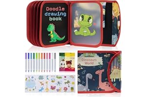Kidpolis Abwischbares Malbuch für Kinder, Tragbares Graffiti Zeichenbrett, Reisespiele Doodle Pad mit 12 Farbstiften, 14 Seiten für 3 4 5 6 7 8 jährige Jungen Mädchen Geschenk