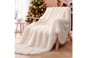 KANKAEU Coperta Pelosa per Letto Matrimoniale, Coperta Bianca Morbida 160x200 cm, Plaid Caldo e Accogliente, Reversibile, Facile da Pulire, Regalo di Stile