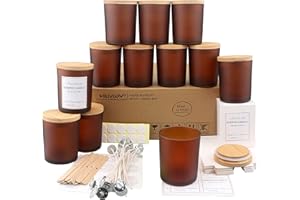 MILIVIXAY 12 Pack 12 OZ Frosted Amber Glass Candle Jars With Lids and Making Kits - Bulk Empty Jars for Candles - Spice, Powder Containers