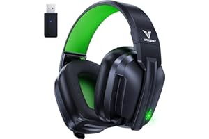 Vakedy HW11 Wireless Gaming Headset für PC, PS4, PS5, Mac, Switch, Wireless mit Bluetooth Mikrofon USB, Bluetooth Headset Mit Mikrofon Geräuschunterdrückung, 50H+ Akkulaufzeit - Schwarz/Grün