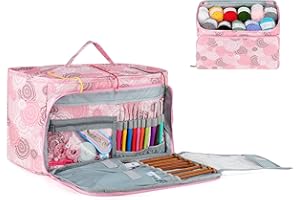 Aeelike Sac de rangement pour fil à tricoter, grande capacité pour ranger le fil, le crochet et les fournitures de tricot, sac de projet de tricot avec 3 œillets Sac fourre-tout portable pour femme