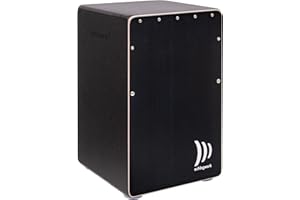 Schlagwerk CP91 Cajon Rudiments Hard Coal Stripes Large - Cajon Instrument mit zwei Snare Teppichen 50 x 30 x 30 cm - schwarze Seiten und Front mit schwarzem Kohle Designfurnier - Made in Germany