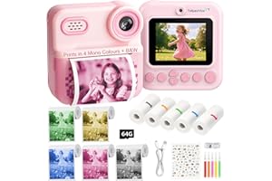 TofpeyVibe Kids Instant Print Camera – 48MP Dual Lens, 1080P Video, 5 Mono Colour Printing 2.4″ IPS Screen, 16× Digital Zoom, 64GB, Gift Camera for Ages 3–12