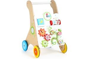 small foot Chariot de marche Multicolore, en bois, jouet de motricité multifonctionnel, avec roues recouvertes de caoutchouc, dès 1 an, 10745, petit