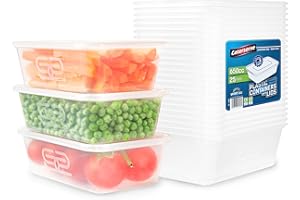 Caterserve 25 Takeaway Plastic Containers With lids 650ml - Microwave and Dishwasher safe - Ideal for Food storage and Meal Prep - BPA free,recyclable,reusable