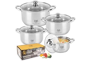 KARL HAUSMANN Set di Pentole Induzione - 4 Pezzi - Batteria di Pentole Acciaio Inox - Scala Interna - Pentola per Induzione, Gas, Elettrica e in Vetroceramica - Riscaldamento e Cottura Uniforme