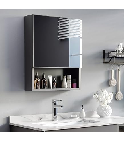 Badkamerspiegelkast 1-deurs met Planken Wit 60x50x13,7 cm Spiegelkast Wandmeubel voor Badkamer Hangkast Badkamerkast Badkamermeubel met Soft-Close -Funktion, Planken rechts