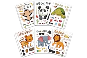AZXNDY 12 Sheets Animal DIY Stickers for Kids,Make Your Own Personalized Cartoon Stickers for Kids,Match Make a Face Stickers Art Crafts Suitable for Birthday Party Supplies Gifts