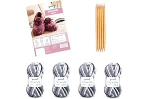 Gründl Set per Maglieria Feltro Color Lana, Lana, Nero-Grigio-Bianco Multicolore, 25 x 16 x 7 cm