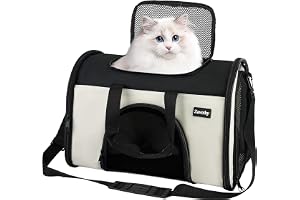 Zavothy Katt- och Hundtransportsäck, andningsbar och hopvikbar transportbur för katt med justerbar axelrem, avtagbar plyschmatta, S