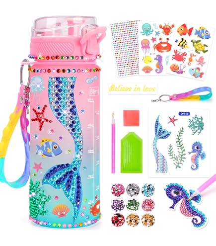 DIY Trinkflasche Bastelset Für Mädchen – Mit Diamant Aufklebern, 600 Ml, Ab 5–12 Jahre