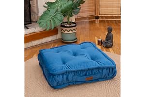 ‎DEKORIST Dekorist Bodenkissen, Cozy Sitzkissen Boden, Dekorative Boden Kissen Quadrat, Weich Dicker Stuhlkissen, Meditationskissen, Yogakissen, Ibiza, 12cm höhe, 56x56 cm, Indigo Blau