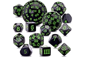SIQUK 15 Pezzi Set di Dadi Poliedrici D3-D100 Dadi da Gioco Dadi D&D per Dungeons Dragons RPG MTG, Nero e Verde