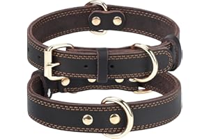 Joytale Skórzana obroża dla małych psów, prawdziwa i wytrzymała, miękka i mocna skórzana obroża z metalową klamrą, brązowa, XS