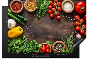 KitchenYeah© Protection Pour Plaque Induction 77x51 cm Deco Cuisine Protégé Cache De Cuisson Vitroceramique Légumes - Tomates - Béton - Épices