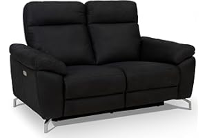 ‎FURNHOUSE Ibbe Design Schwarz Stoff 2er Sitzer Relaxsofa Couch mit Elektrisch Verstellbar Relaxfunktion Heimkino Sofa Doha mit Fussteil, Federkern, 162x96x101 cm