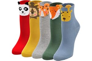 LOFIR Kids Socks Girls Boys Cute Animal Cartoon Socks Dog Cat Pattern Socks Toddler Novelty Mini Crew Cotton Socks, Size 2-13-3, 5 Pairs