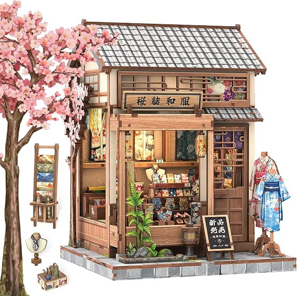 CUTEBEE Book Nook - 3D Puzzle im Japanischen Stil DIY Puppenhaus-Set, Bücherregal-Dekoration, Familie und Freunde (Sakura O Kimono Shop) - 1