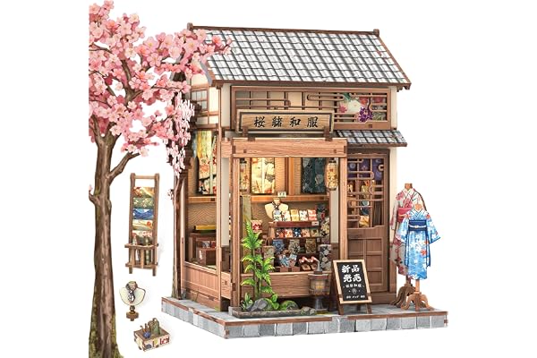 CUTEBEE Book Nook - Puzzle 3D Maison de Poupée Style Japonais DIY, Décoration d’étagère, pour Famille et Amis (Sakura O Kimono Shop)