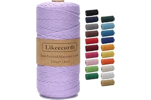 Likeecords Makramee Garn 2mm x 200m Baumwollgarn Makramee-Seil, Makramee-Schnur,Bunte Baumwoll-Bastelschnur zum Aufhängen Pflanzenaufhänger Basteln Stricken (Hellviolett)