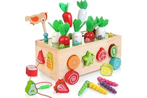 BRAVMATE Karottenernte Montessori Holzspielzeug für Kinder, Motorikspielzeug ab 12 Monaten, 7-in-1 Holzpuzzle Sortier- & Stapelspielzeug, Lernspielzeug Weihnachten Geschenk für Jungen und Mädchen ab 2 3 4 Jahr