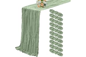 HASJOIN 10 Pack Sage Green Cheesecloth Table Runners 35X120 Inches Boho Gauze Table Runners Cheese Cloth Long Table Runners for Party, Banquet, Wedding, Birthday Table Decoration(90x300cm）