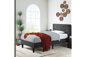 ‎ZINUS Zinus Shalini Bett 100x200 cm - Höhe 35 cm - Gepolsterter Plattform Bettrahmen mit Holzlattenrost - Dark Grey