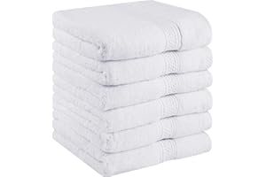 Utopia Towels - Set di 6 (50 x 100 cm), Asciugamani Mani, Asciugamani Per Le Mani, Altamente Assorbenti Con Gancio, 100% Cotone (Bianco)