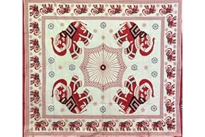 SEAMAR Telo Arredo Copritutto Grande Elefante Decorato Sabbiato 210x230 cm 100% Cotone Indiano (Rosso)