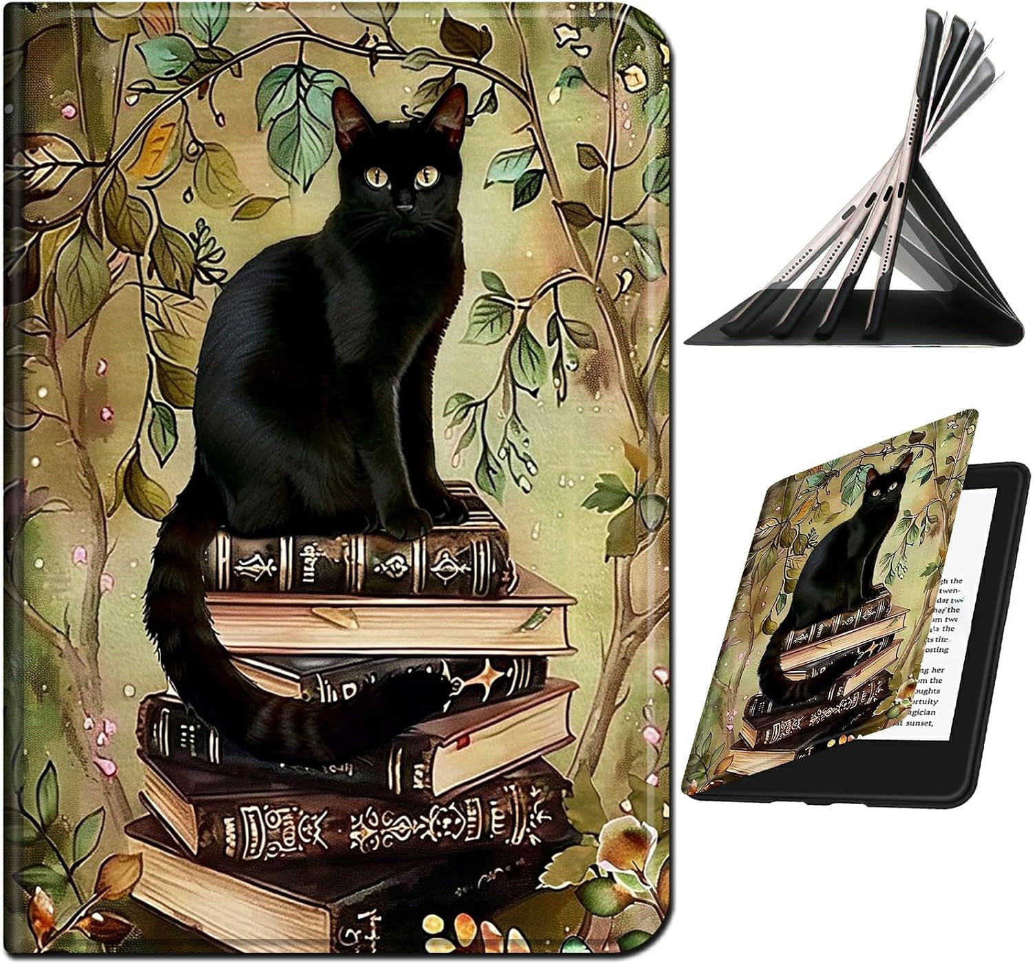 RWUTYTIUL for 7" Kindle Paperwhite 6 12th Gen 2024 & Kindle Colorsoft Signature Edition Case, Shockproof Smart Protective Multi-Angle Viewing Tablet Cover for Women Men with Auto Sleep/Wake, Book Cat