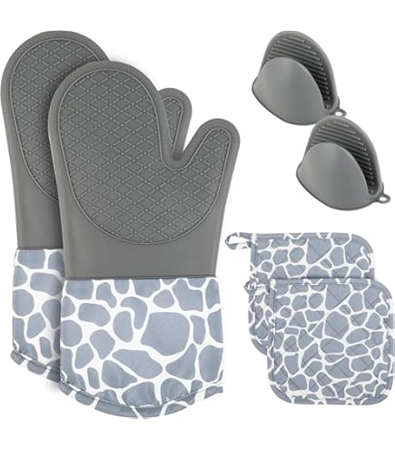 11-teiliges Ofenhandschuhe Set - Baumwolle & Silikon Topflappen Bis 180°C Hitzebeständig
