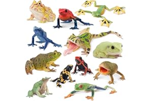 toymany 12PCS Frog Figures, Plastic Rainforest Woodland Animals Toy Frogs Set with Realistic Poison Dart Frog, Garden Flowerpot Plants Decor, Cake Topper Party Favor halloween Christmas Birthday Gift