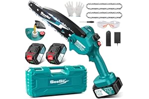 Seesii Mini Chainsaw 8 Inch, Cordless Electric Chainsaw with 2X 4.0 Battery Auto-Oil System One-Handed Battery Chain Saw Pruning Chainsaw for Wood Cutting Garden Logging Trimming Branch