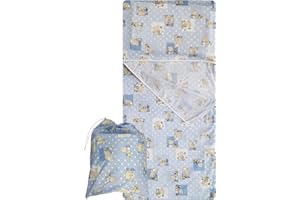 PANINI TESSUTI Set Asilo, Sacco nanna e sacchetto per Bimbo e Bimba da 2 a 6 Anni - Tessuto 100% Cotone Orsetti e Api Azzurro Copertina Asilo