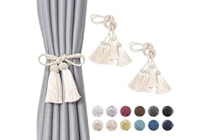 Pretty Jolly 4 Pack Double-ended Tassel Curtain Tiebacks Handmade Braided Rope Knot Drape Tie Backs European Style Decorative Curtain Holdbacks for Home & Office Window Drapery (Beige)